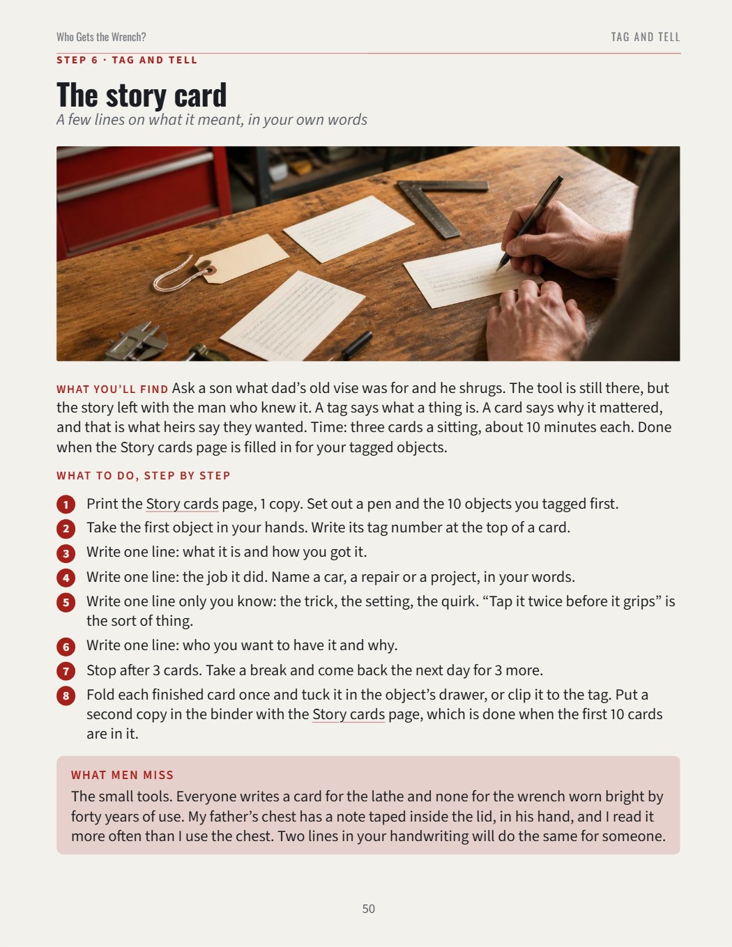 Book page 50: A story card on every tool worth one