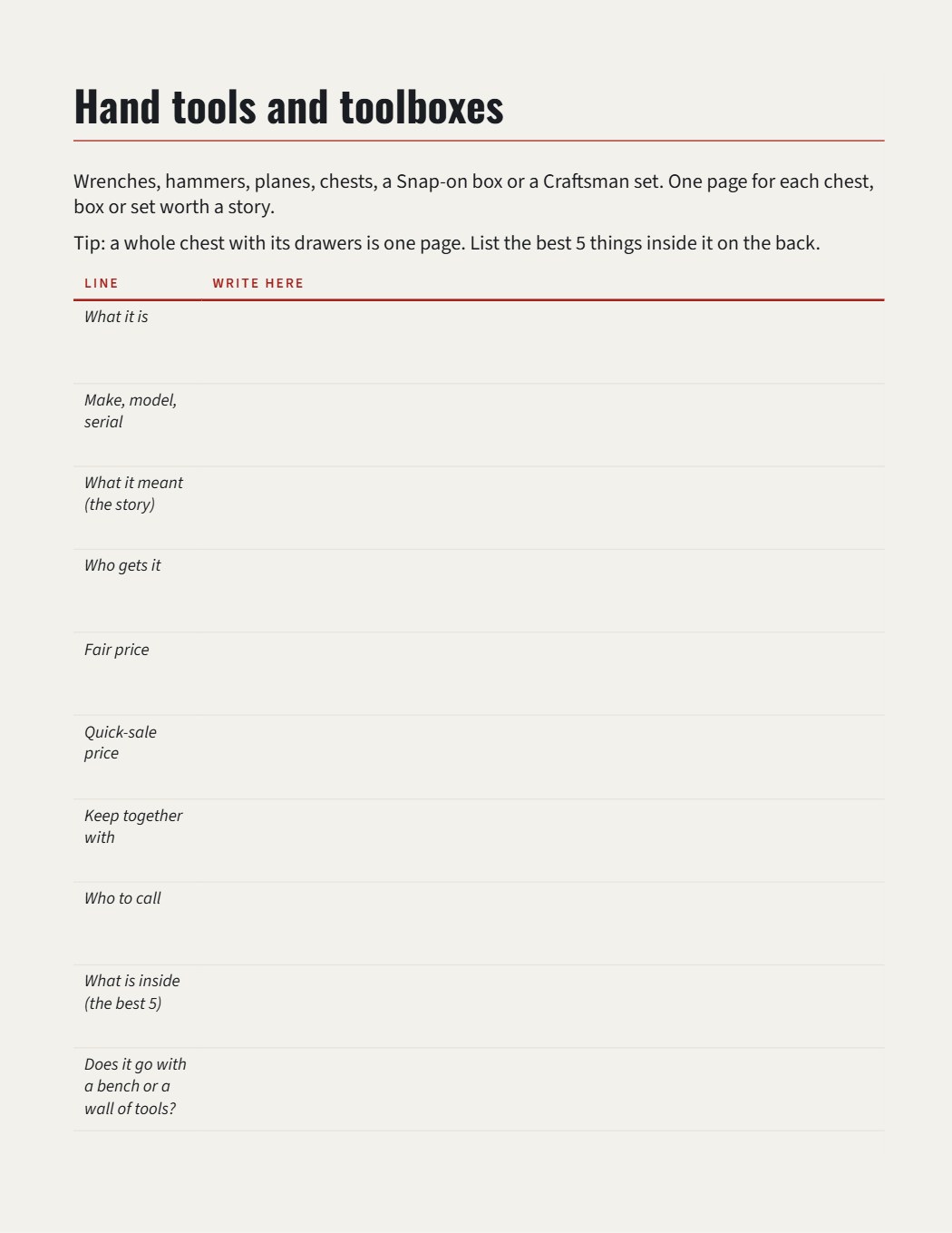 Book page 90: An object page for your tools