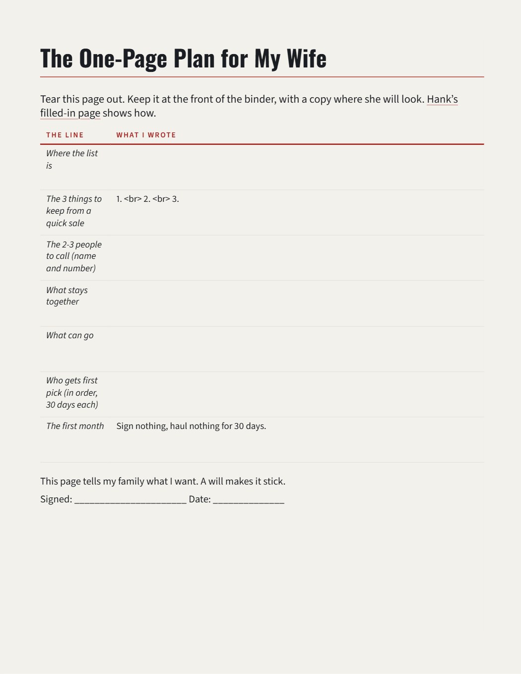 Book page 112: The blank page you print and fill in